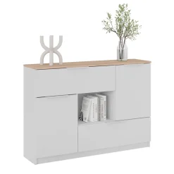 Kommode Betti Weiß/Sonoma 120 x 83.6 cm 2x Tür, 2x Schublade und 1x offenes Fache Vicco