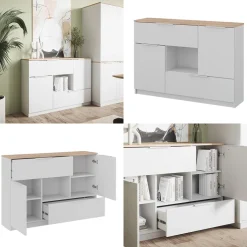 Kommode Betti Weiß/Sonoma 120 x 83.6 cm 2x Tür, 2x Schublade und 1x offenes Fache Vicco