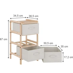 Kommode Bruno Beige 34.5 x 67 cm mit 3 Stoffschubladen Vicco