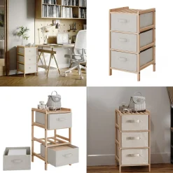 Kommode Bruno Beige 34.5 x 67 cm mit 3 Stoffschubladen Vicco