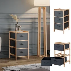 Kommode Bruno Grau 34.5 x 67 cm mit 3 Stoffschubladen Vicco