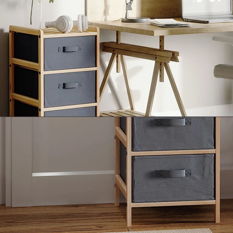 Kommode Bruno Grau 34.5 x 67 cm mit 3 Stoffschubladen Vicco