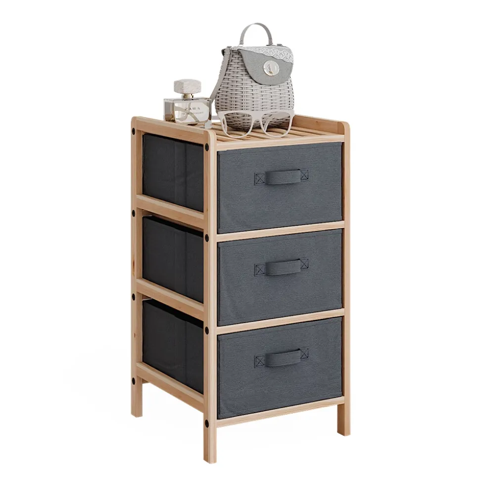 Kommode Bruno Grau 34.5 x 67 cm mit 3 Stoffschubladen Vicco