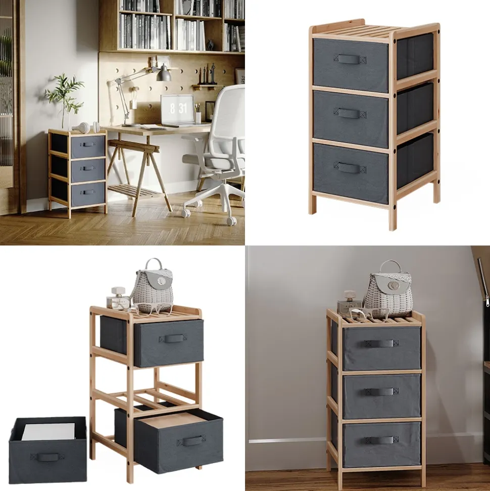 Kommode Bruno Grau 34.5 x 67 cm mit 3 Stoffschubladen Vicco