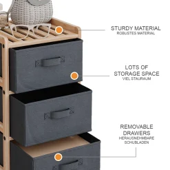 Kommode Bruno Grau 34.5 x 67 cm mit 3 Stoffschubladen Vicco