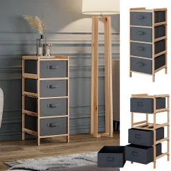 Kommode Bruno Grau 34.5 x 86 cm mit 4 Stoffschubladen Vicco