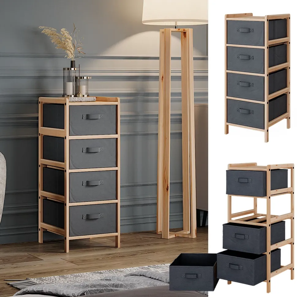 Kommode Bruno Grau 34.5 x 86 cm mit 4 Stoffschubladen Vicco