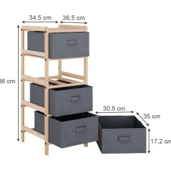 Kommode Bruno Grau 34.5 x 86 cm mit 4 Stoffschubladen Vicco