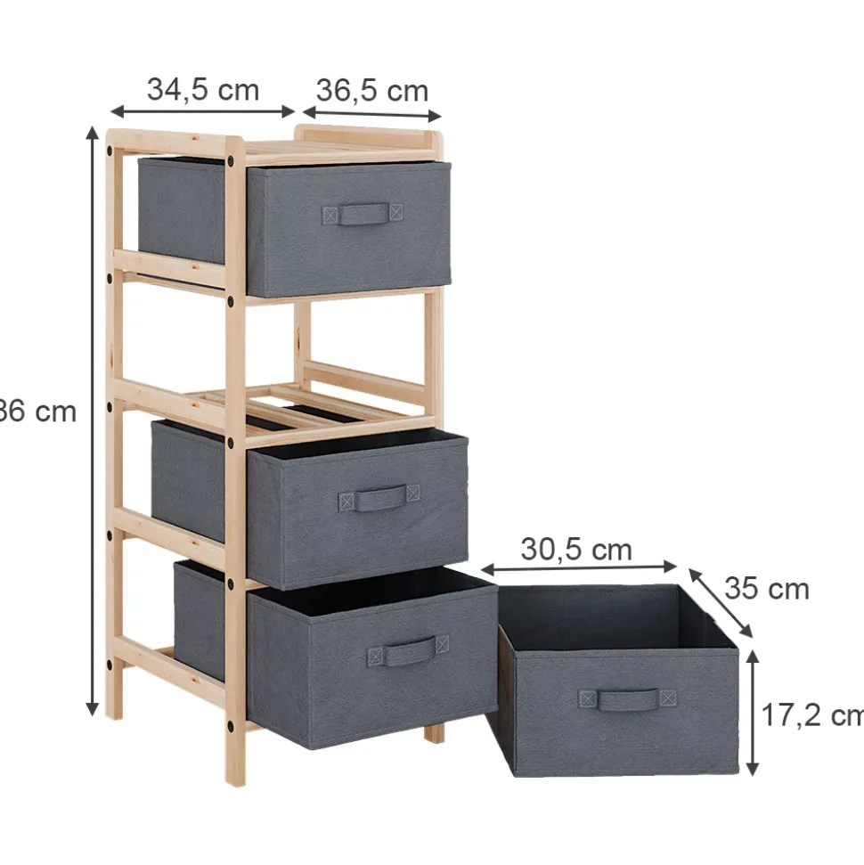 Kommode Bruno Grau 34.5 x 86 cm mit 4 Stoffschubladen Vicco