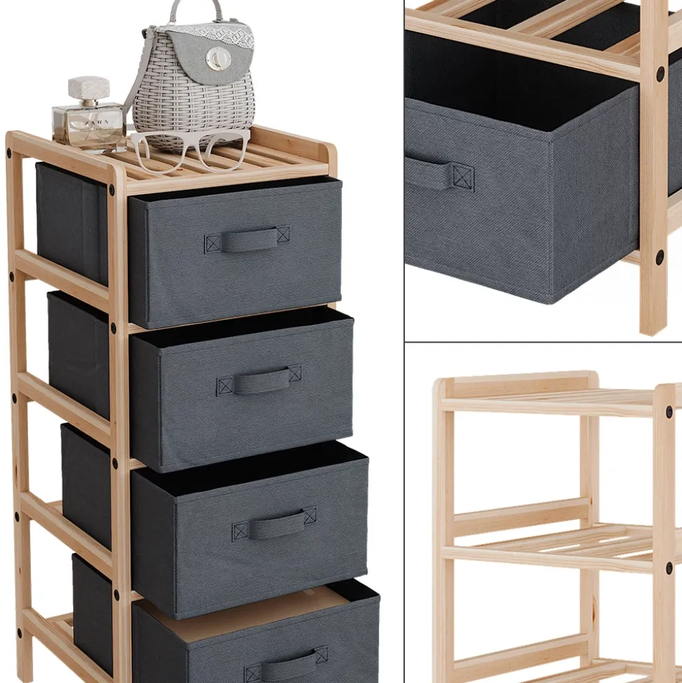 Kommode Bruno Grau 34.5 x 86 cm mit 4 Stoffschubladen Vicco