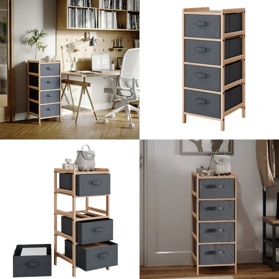 Kommode Bruno Grau 34.5 x 86 cm mit 4 Stoffschubladen Vicco