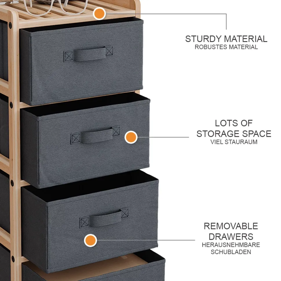 Kommode Bruno Grau 34.5 x 86 cm mit 4 Stoffschubladen Vicco