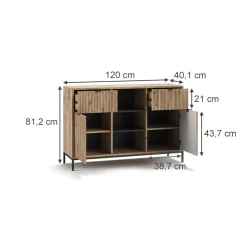 Kommode Eliza Viking Oak 120 x 81.2 cm mit 2 Schubladen und 2 Türen Vicco