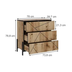 Kommode Hatto Eiche 78 x 76.8 cm mit 3 Schubladen Vicco