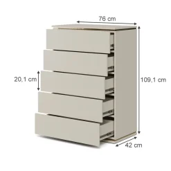 Kommode Linette Cashmere 76 x 109.1 cm mit 5 Schubladen Vicco