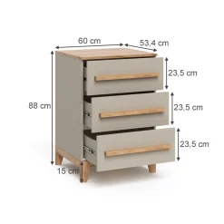 Kommode Malia Cashmere 60 x 88 cm mit 3 Schubladen Vitalispa