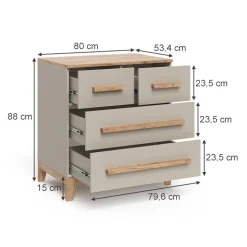 Kommode Malia Cashmere/Artisan 80 x 88 cm mit 4 Schubladen Vitalispa