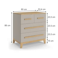 Kommode Malia Cashmere/Eiche 80 x 88 cm mit 4 Schubladen Vitalispa