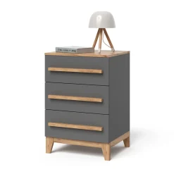 Kommode Malia Grau/Artisan 60 x 88 cm mit 3 Schubladen Vitalispa