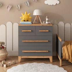 Kommode Malia Grau/Artisan 80 x 88 cm mit 4 Schubladen Vitalispa