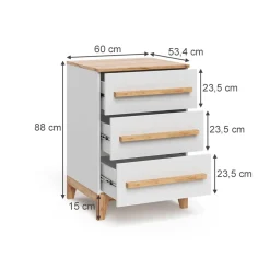 Kommode Malia Weiß/Artisan 60 x 88 cm mit 3 Schubladen Vitalispa