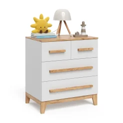 Kommode Malia Weiß/Artisan 80 x 88 cm mit 4 Schubladen Vitalispa