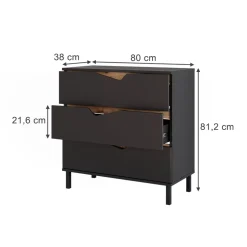 Kommode Marelle Anthrazit/Artisan 80 x 81.2 cm mit 3 Schubladen Vicco