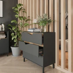 Kommode Marelle Anthrazit/Artisan 80 x 81.2 cm mit 3 Schubladen Vicco