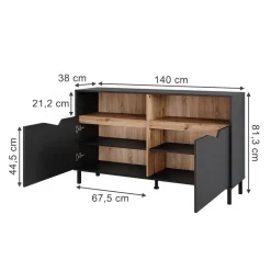 Kommode Marelle Anthrazit/Artisan 140 x 81.3 cm mit 2 Türen Vicco