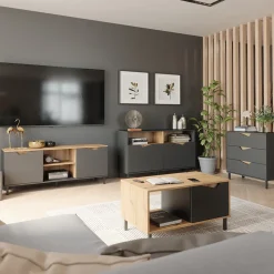 Kommode Marelle Anthrazit/Artisan 140 x 81.3 cm mit 2 Türen Vicco