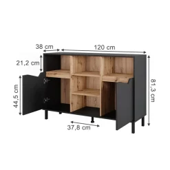 Kommode Marelle Anthrazit/Artisan 120 x 81.3 cm mit 2 Türen Vicco