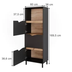 Kommode Marelle Anthrazit/Artisan 60 x 169.5 cm mit 4 Fächern Vicco