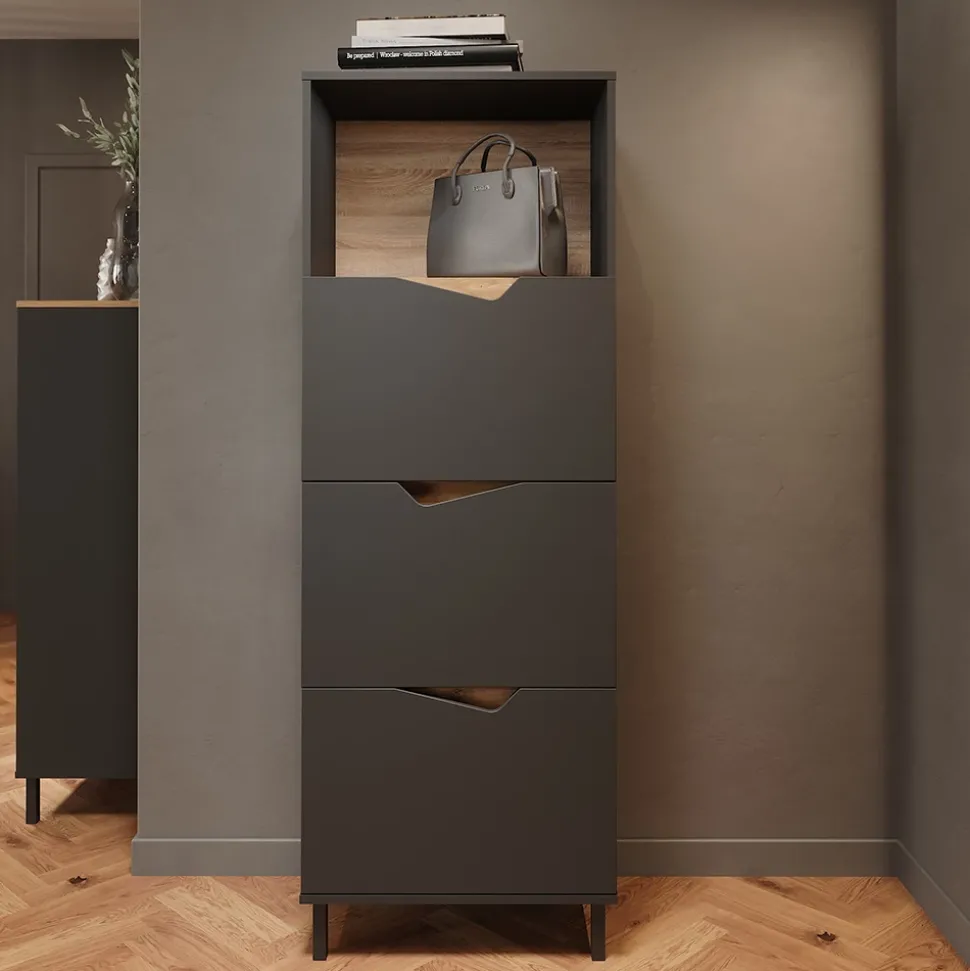 Kommode Marelle Anthrazit/Artisan 60 x 169.5 cm mit 4 Fächern Vicco