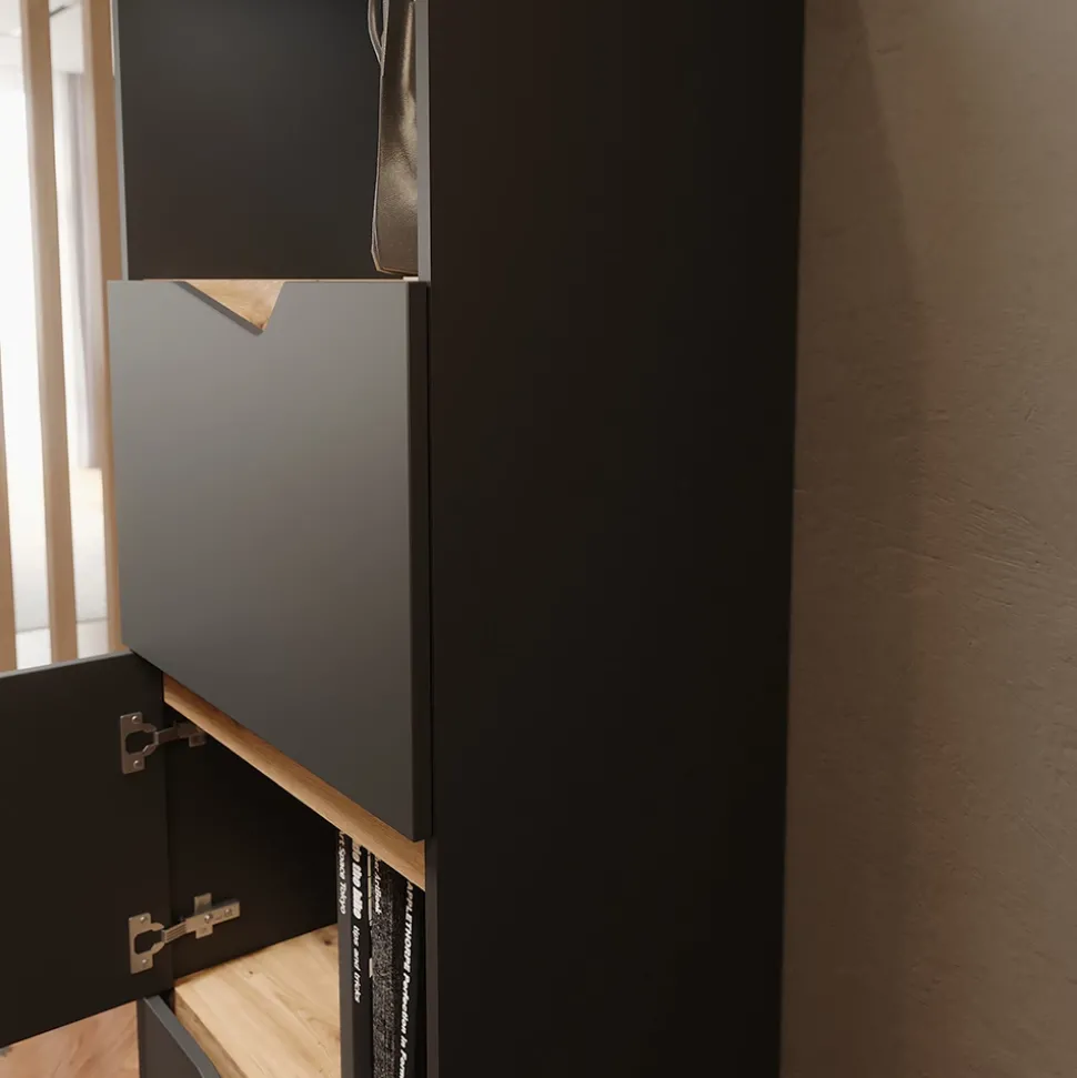 Kommode Marelle Anthrazit/Artisan 60 x 169.5 cm mit 4 Fächern Vicco