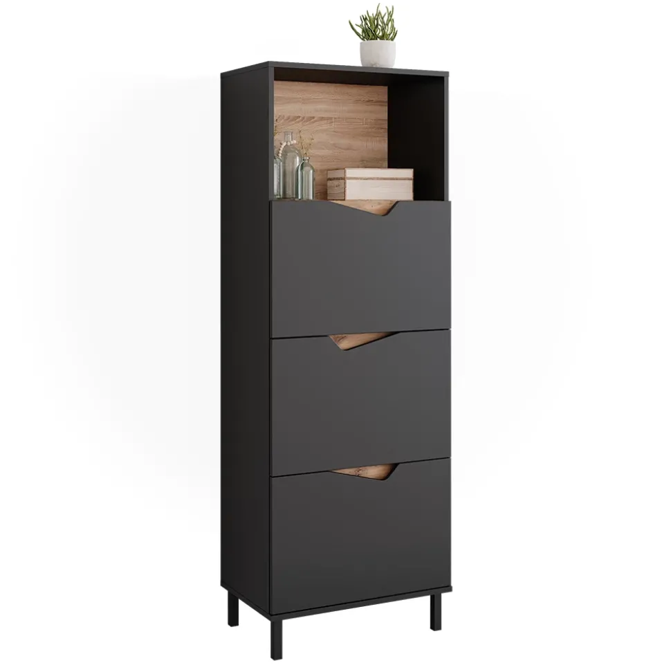 Kommode Marelle Anthrazit/Artisan 60 x 169.5 cm mit 4 Fächern Vicco