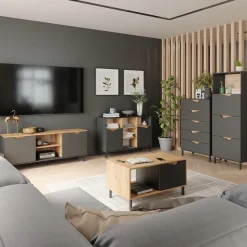 Kommode Marelle Anthrazit/Artisan 60 x 169.5 cm mit 4 Fächern Vicco