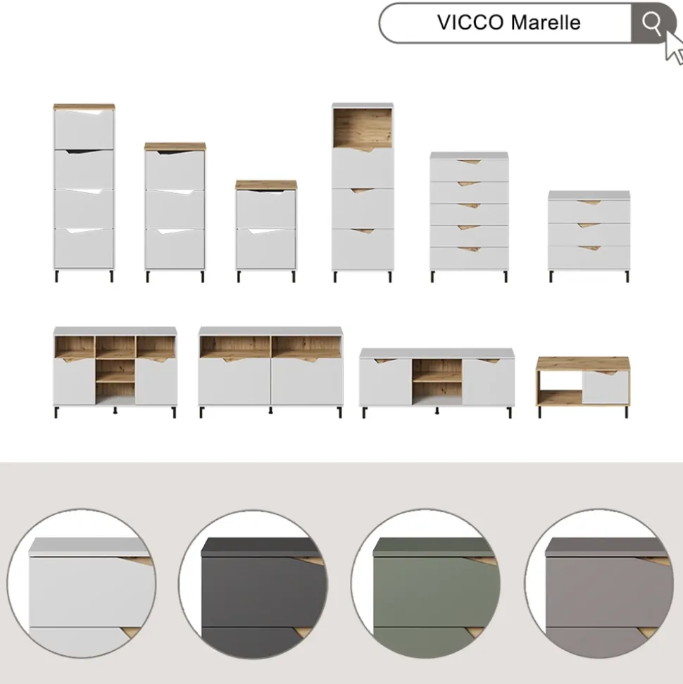 Kommode Marelle Anthrazit/Artisan 60 x 169.5 cm mit 4 Fächern Vicco