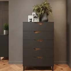 Kommode Marelle Anthrazit/Artisan 76 x 120 cm mit 5 Schubladen Vicco