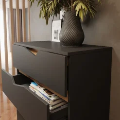 Kommode Marelle Anthrazit/Artisan 76 x 120 cm mit 5 Schubladen Vicco