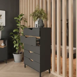 Kommode Marelle Anthrazit/Artisan 76 x 120 cm mit 5 Schubladen Vicco