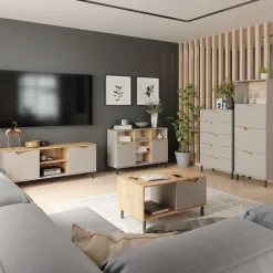 Kommode Marelle Grau 60 x 169.5 cm mit 4 Fächern Vicco