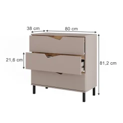 Kommode Marelle Greige/Artisan 80 x 81.2 cm mit 3 Schubladen Vicco