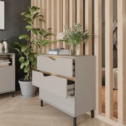 Kommode Marelle Greige/Artisan 80 x 81.2 cm mit 3 Schubladen Vicco