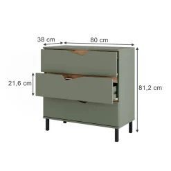 Kommode Marelle Grün/Artisan 80 x 81.2 cm mit 3 Schubladen Vicco