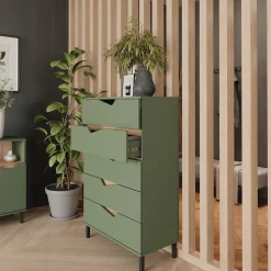 Kommode Marelle Grün/Artisan 76 x 120 cm mit 5 Schubladen Vicco