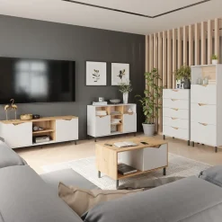 Kommode Marelle Weiß/Artisan 60 x 169.5 cm mit 4 Fächern Vicco