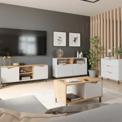 Kommode Marelle Weiß/Artisan 80 x 81.2 cm mit 3 Schubladen Vicco