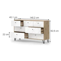 Kommode Nizza Artisan-Eiche 140.2 x 82.6 cm mit 7 Schubladen Vicco