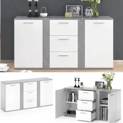 Kommode Novelli Beton 40 x 80 cm mit Schubladen Vicco