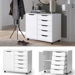 Kommode Otwin Weiß 40.6 x 61.5 cm mit 5 Schubladen und 1 Tür Vicco